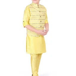 CAVIO Boys Yellow Layered Thread Work Kurta with Pyjamas-picture-42