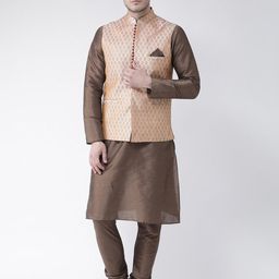 DEYANN Men Cream-Coloured Kurta with Pyjamas-picture-22