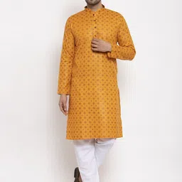 KRAFT INDIA Men Mustard & Brown Ethnic Motifs Printed Regular Kurta With Pyjamas-picture-33