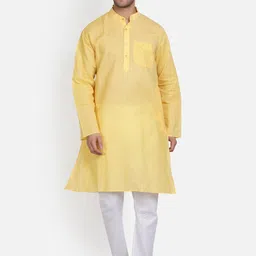Armaan Ethnic Men Yellow Pure Cotton Kurta with Pyjamas-picture-32