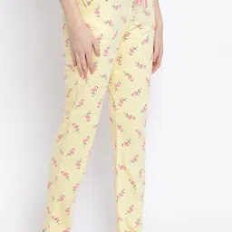 Kanvin Women Yellow Printed Cotton Lounge Pants image 2