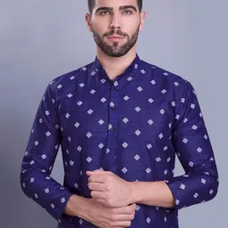 SHIWAM ETHNIX Mandarin Collar Printed Regular Straight Kurta with Pyjamas image 2