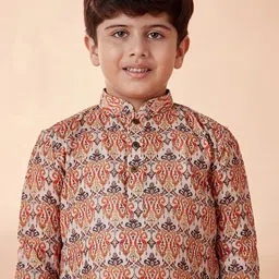 Manyavar Boys Orange Ethnic Motifs Printed Kurta with Pyjamas image 3