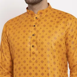 KRAFT INDIA Men Mustard & Brown Ethnic Motifs Printed Regular Kurta With Pyjamas image 3