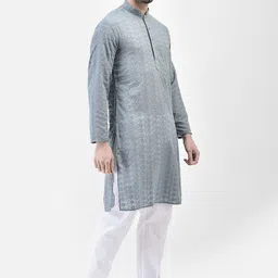 SG LEMAN Mandarin Collar Long Sleeves Embroidered Regular Kurta with Pyjamas image 4