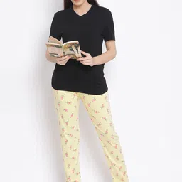 Kanvin Women Yellow Printed Cotton Lounge Pants image 4