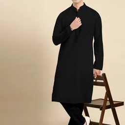 TheEthnic.Co Mandarin Collar Pure Cotton Straight Kurta with Pyjamas image 5