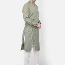TABARD Men Blue Angrakha Pure Cotton Kurta with Churidar image 5