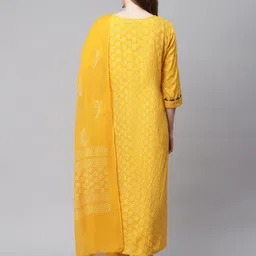Sringam Women Yellow Floral Printed Kurta with Trousers & With Dupatta image 4