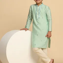 KISAH Boys Ethnic Motifs Embroidered Mirror Work Kurta With Pyjama image 4