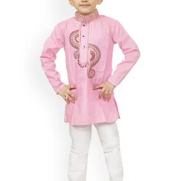 BAESD Boys Embroidered Thread Work Straight Cotton Kurta With Pyjamas-picture-10