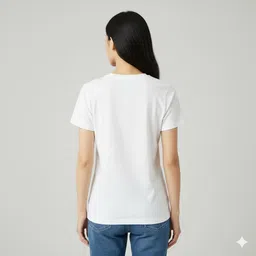 shubham creation Women Self Design, Solid Round Neck Polycotton White T-Shirt image 2