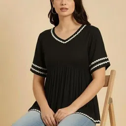 sifan textile Casual Regular Sleeves Solid Women Black Top image 3