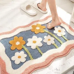 ROSEATE White & Yellow Printed 2000 GSM Anti Skid Bath Rug-image-34
