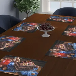 Dakshya Industries Brown & Blue 6 Pieces Printed Table Placemats image 1