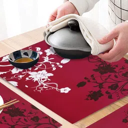 Dakshya Industries Purple & Black 6 Pieces Floral Printed Rectangular Table Placemats image 2