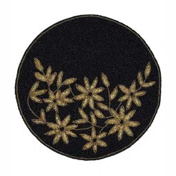 YWULY Black & Cream Colored 2 Pieces Floral Printed Beaded Table Placemats image 5