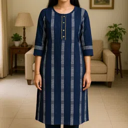 rozee fashion Women Cotton Blend Kurti Pant Set image 1