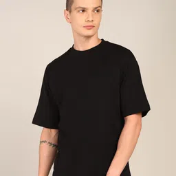 Men Solid Crew Neck Pure Cotton Black T-Shirt-image-23