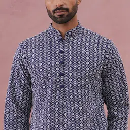 jompers Men Floral Print Pure Cotton Straight Kurta-picture-42