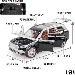 just craft 1:24 Mercedees Maybach GLS 600 SUV Metal light & sound Die cast Car Toy image 2