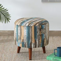 globally indian Medessa Sheesham Wood Seating Stool In Blue & Brown Color image 1