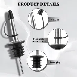 serplex Oil Bottle Cap Dispenser Set of 6 Leak Proof Pourer for Kitchen Use Stainless Steel Bottle Stopper image 3