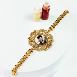 Bracelet Customized Photo Rakhi Bracelet for Brother – Celebrate Sibling Bond Mauli Thread Bracelet, Chawal Roli Pack Set-image-10