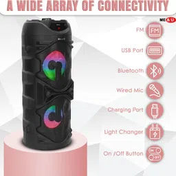 ME&U Music Feast pro 8 hours play time BT TWS Mic RGB light FM USB AUX 40 W Bluetooth Tower Speaker image 3