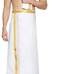 TUNI MANI Gold Jari Border Pocket Vesti with Jari Towel Solid Men Dhoti-picture-12