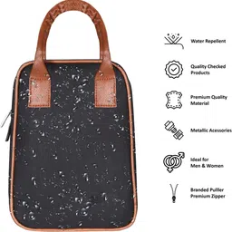 parth enterprise Black-Tan Faux Leather & Linen PVC Cotted Fabric Insulated Tiffin bag PE-TB05 Lunch Bag image 5