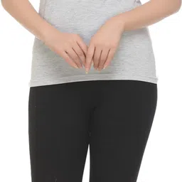 shaun Women Self Design Round Neck Cotton Blend Grey T-Shirt image 4