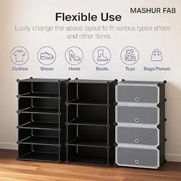 MASHUR FAB 5 Shelf Shoe Rack with Door Magnets for Home Storage | PP Plastic Box Organizer with Metal Door Frame | Chappal, Slipper, Sandals Stand (Black) image 3