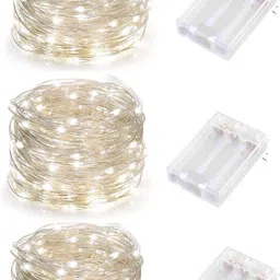 mansaa 5 meter 50 leds battery operated string lights for home decoration 50 LEDs 5 m Silver, White Steady Water Drop Rice Lights image 4