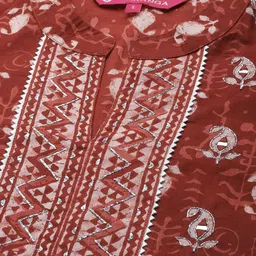 Varanga Women Rust Red & Cream-Coloured Ethnic Motifs Printed Kurta image 2