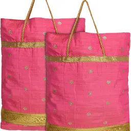kuber industries Polyester Dot Design Potli|Shopping|Gifting, Hand Bag With Handle Packof 2(Pink) Pack of 2 Grocery Bags-picture-18