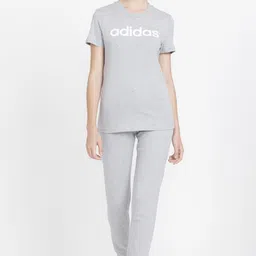 adidas W LIN T Women Printed Crew Neck Pure Cotton Grey T-Shirt-picture-12