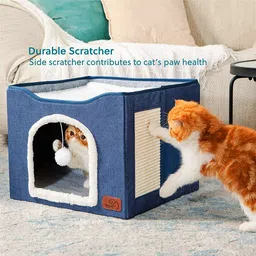 sthira Cat Beds for Large Cats, Cat House Cat Cave for Pet Cat House with Fluffy Cat House image 5