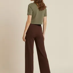 de trendz Women Flared Brown Cotton Blend Trousers image 2