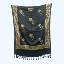 ogs Graphic Print, Floral Print, Printed Rayon Women Black Scarf, Stole, Fancy Scarf image 1