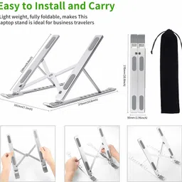 Fitaza Aluminum Laptop Holder 6 Angles Foldable Portable Tabletop Laptop/Desktop Riser LAPTOP STAND Aluminium Floor and Desk Stand Laptop Stand with Adjustable Height Compatible with Universal Laptops image 4