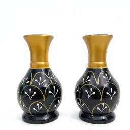 perginus Black & Gold Plastic Flower Pot | 6 Inch Home Decor Vase (2 Set) Plastic Vase image 2