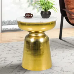 royaloak Isadora Metal End Table In White & Gold Colour image 1