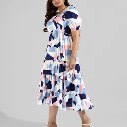 instafab plus Women A-line Multicolor Midi/Calf Length Dress image 3