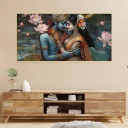 nestroots Gold Canvas Framed Eternal Love of Krishna and Radha Wall Painting(18X36 Inch)-picture-32