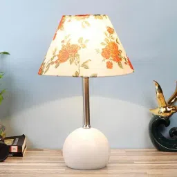 White Fabric Shade Table Lamp With White Base By Foziq-picture-10