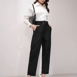 tokyo talkies Women Regular Fit Black Cotton Blend Trousers image 3