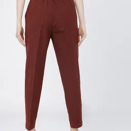 tokyo talkies Women Tapered Brown Cotton Blend Trousers image 2