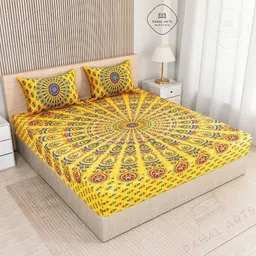 pahalarts Cotton Double Flat 144 TC Jaipuri Prints Bedsheet image 3