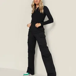 navyankaa Casual Regular Sleeves Solid Women Black Top image 3